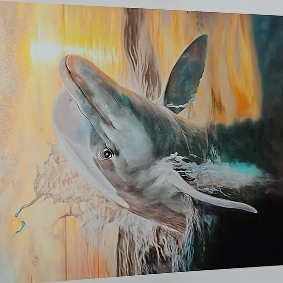 4x6 Dolphin at Sunset Colorful  Watercolor Oil Painting Art‎ Print - Picture 2 of 3